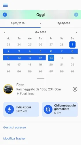 Seleziona il periodo per il quale desideri visualizzare i tuoi percorsi.
