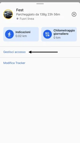 Vai alla scheda dettagliata del tracker desiderato e clicca su "Gestisci accesso". 