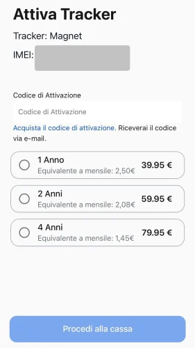 Seleziona il codice di attivazione che desideri gestire/rinnovare e scegli un'opzione.