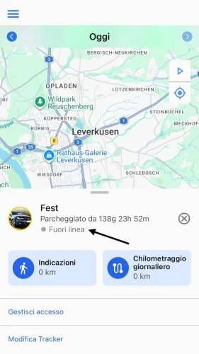 Controlla lo stato del tuo localizzatore (grigio = offline, giallo = in standby, verde = online).