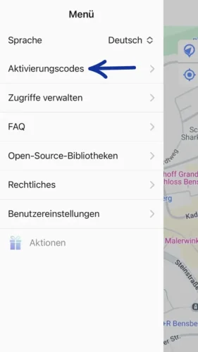 Drücke nun auf „Aktivierungscodes“.