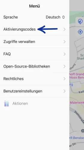 Drücke nun auf „Aktivierungscodes“.