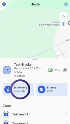 Lasse Dich von Google-Maps zu Deinem Tracker führen. Drücke dafür auf den "Entfernung"-Button in der Tracker-Detailansicht.