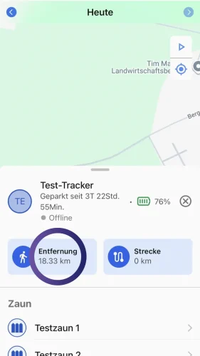 Lasse Dich von Google-Maps zu Deinem Tracker führen. Drücke dafür auf den "Entfernung"-Button in der Tracker-Detailansicht.