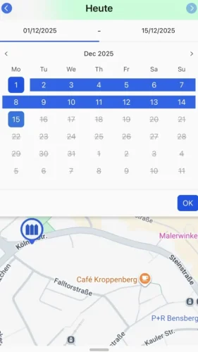 Wähle den Zeitraum aus, für den Du Deine gefahrenen Routen einsehen möchtest.