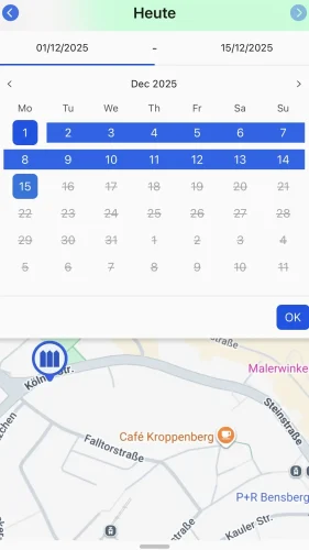 Wähle den Zeitraum aus, für den Du Deine gefahrenen Routen einsehen möchtest.