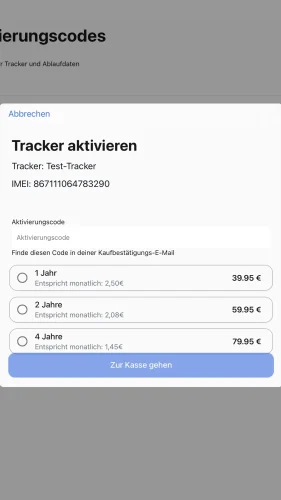 Wähle den Aktivierungscode aus, den Du verwalten/ verlängern möchtest und wähle eine Option aus.