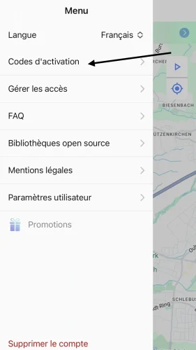 Appuyez maintenant sur « Codes d'activation ».