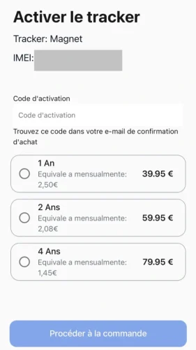 Sélectionnez le code d'activation que vous souhaitez gérer/prolonger et choisissez une option.
