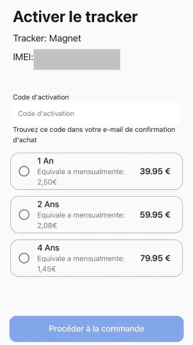 Sélectionnez le code d'activation que vous souhaitez gérer/prolonger et choisissez une option.