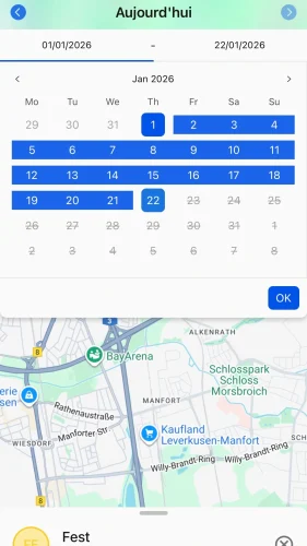 Sélectionne la période pour laquelle tu souhaites consulter tes itinéraires parcourus.