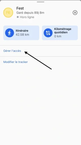 Accédez à la vue détaillée du tracker souhaité et appuyez sur « Gérer l'accès ».