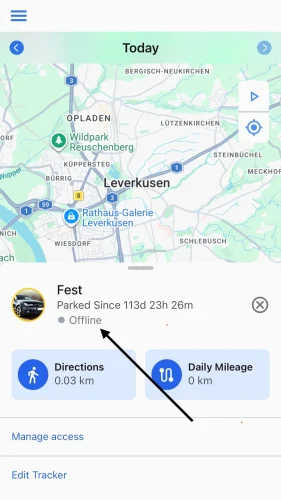 Check the status of your tracker (grey = offline, yellow = standby, green = online).