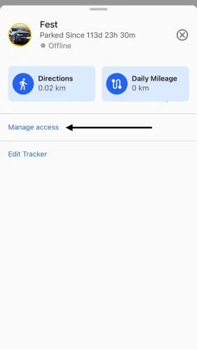 Go to the detailed view of the desired tracker and press "Manage access".