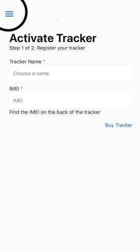 The invited person now downloads the Comeback app and creates an account using the email address with which the tracker was shared. This window then appears, where you need to press the three lines in the top left corner.