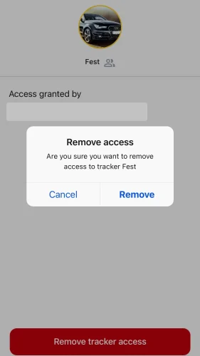 To remove access, return to the menu and press "Manage access". Then press the 3 dots next to the tracker name and select "Remove".