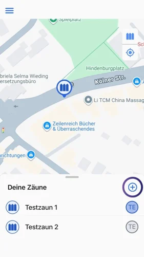 Drücke auf das „+“ in der Zaun-Übersicht.